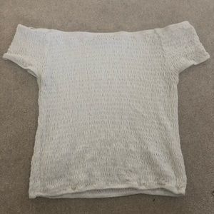 Brandy Melville Smocked White Off-the-Shoulder Top